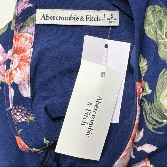 Abercrombie & Fitch Floral Maxi Dress High Neck Cut Out Waist Belted Navy Size S - Picture 12 of 16